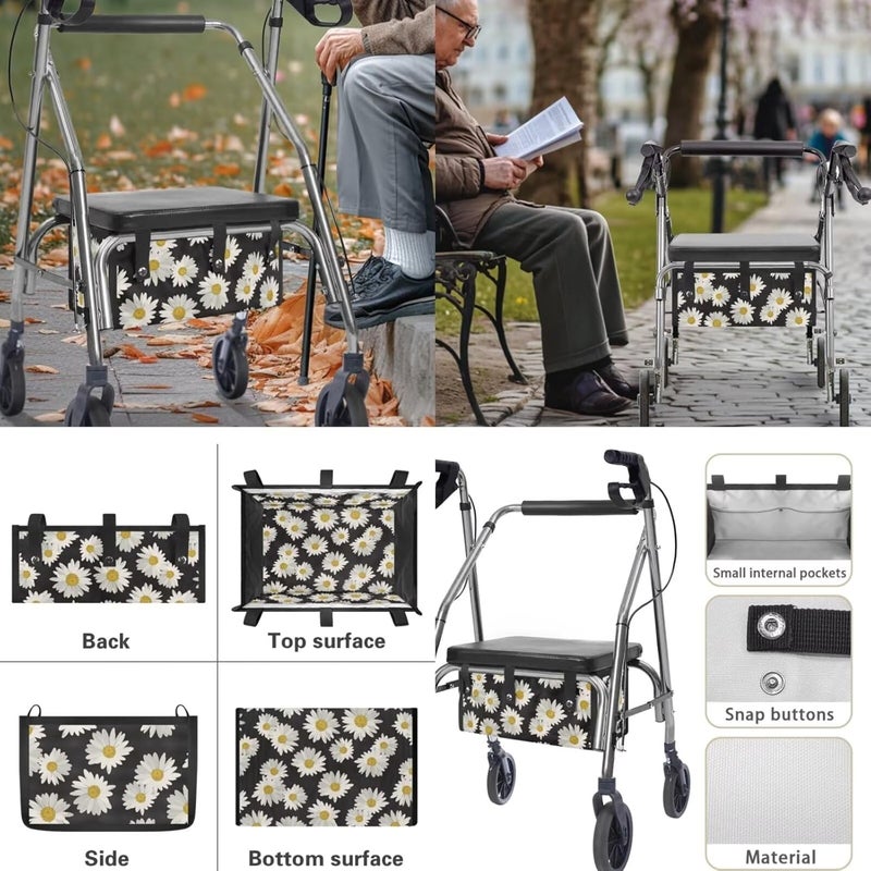 LedBack Rollator Walker Accessories 3 Pack Daisy Rollator Walker Seat and Backrest Rollbar Covers Soft Universal Walkers Seat Covers Organizer Pouch Storage - Image 5
